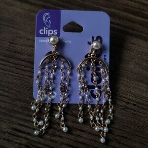 Clip-on Earrings - Dangling Faux Pearls